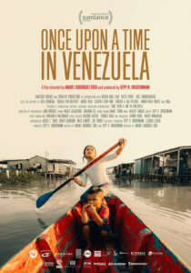 A man paddling a boat with children in a Venezuelan river setting.