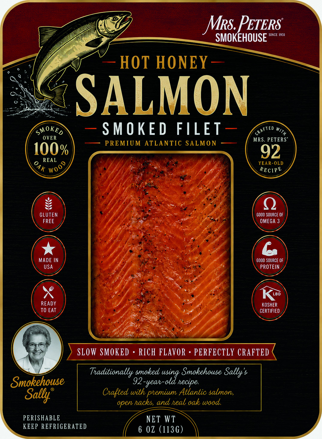 Mrs. Peters Hot Honey Salmon smoked filet package