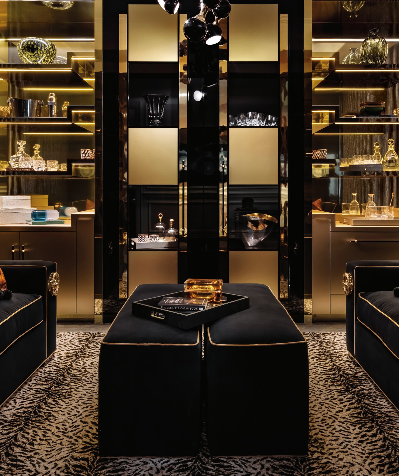 Black and gold dressing room by Lori Morris Design