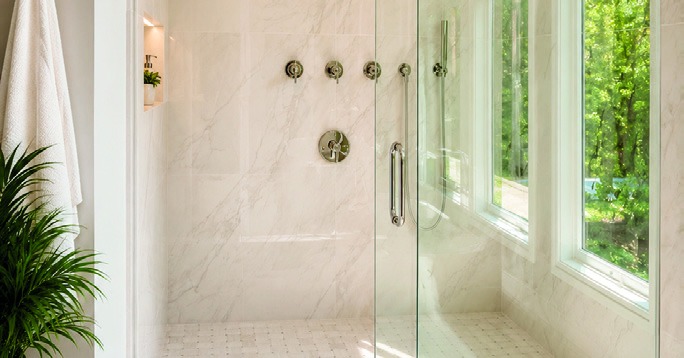 Marble shower remodel by Ana Freitas Art & Design