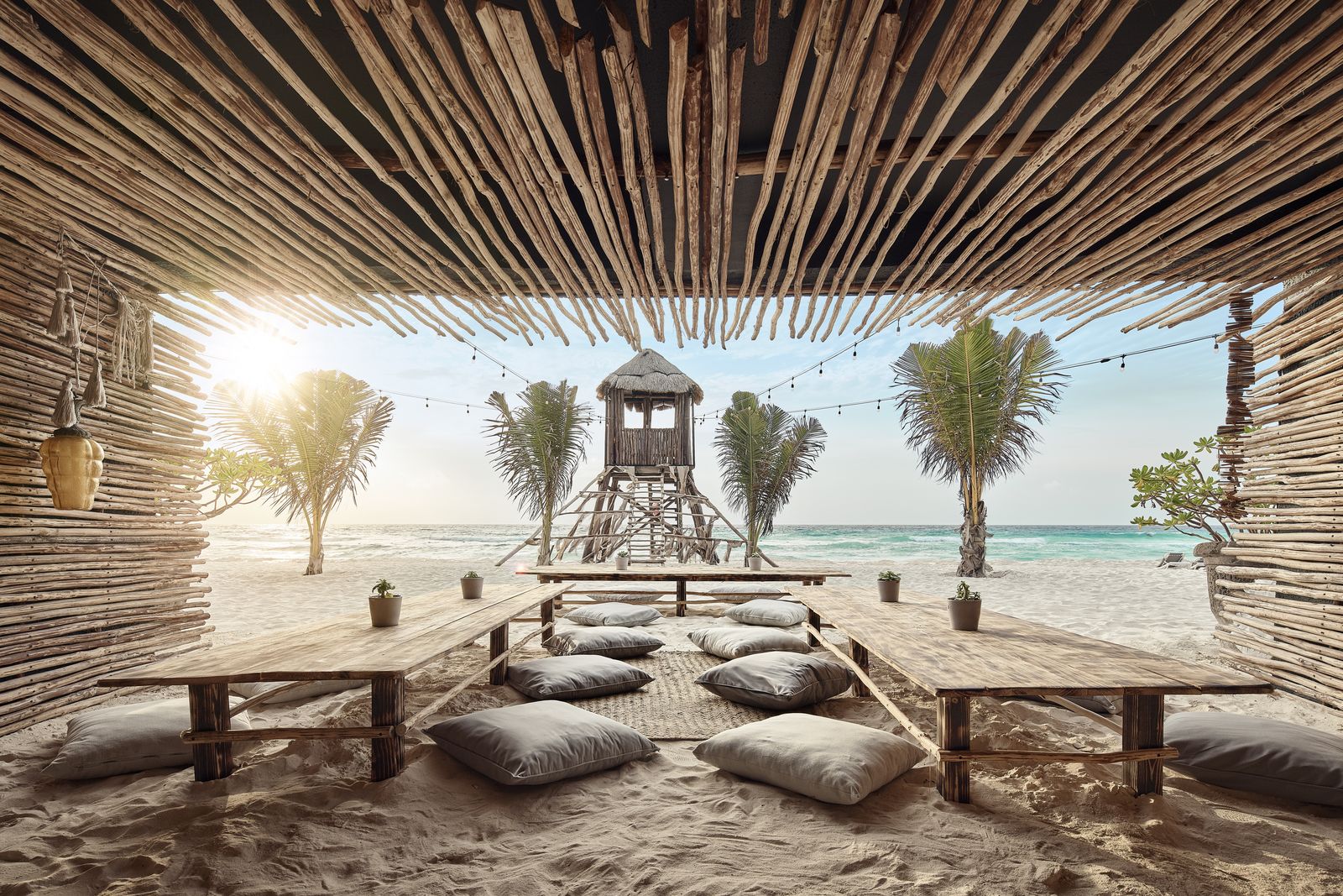 Beachfront seating at Sacbe Beach Shack