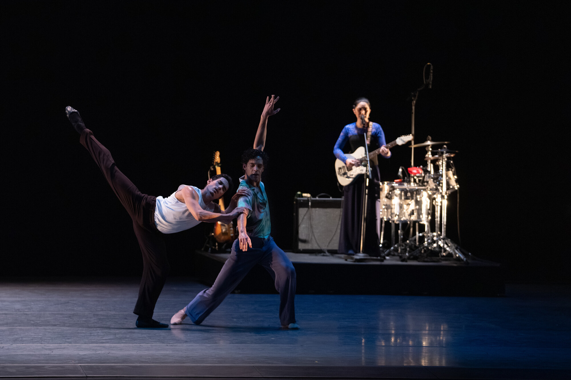 Lazaro Corrales and Alexander Kaden with Emily Estefan in Push the Buttons of the Civilized