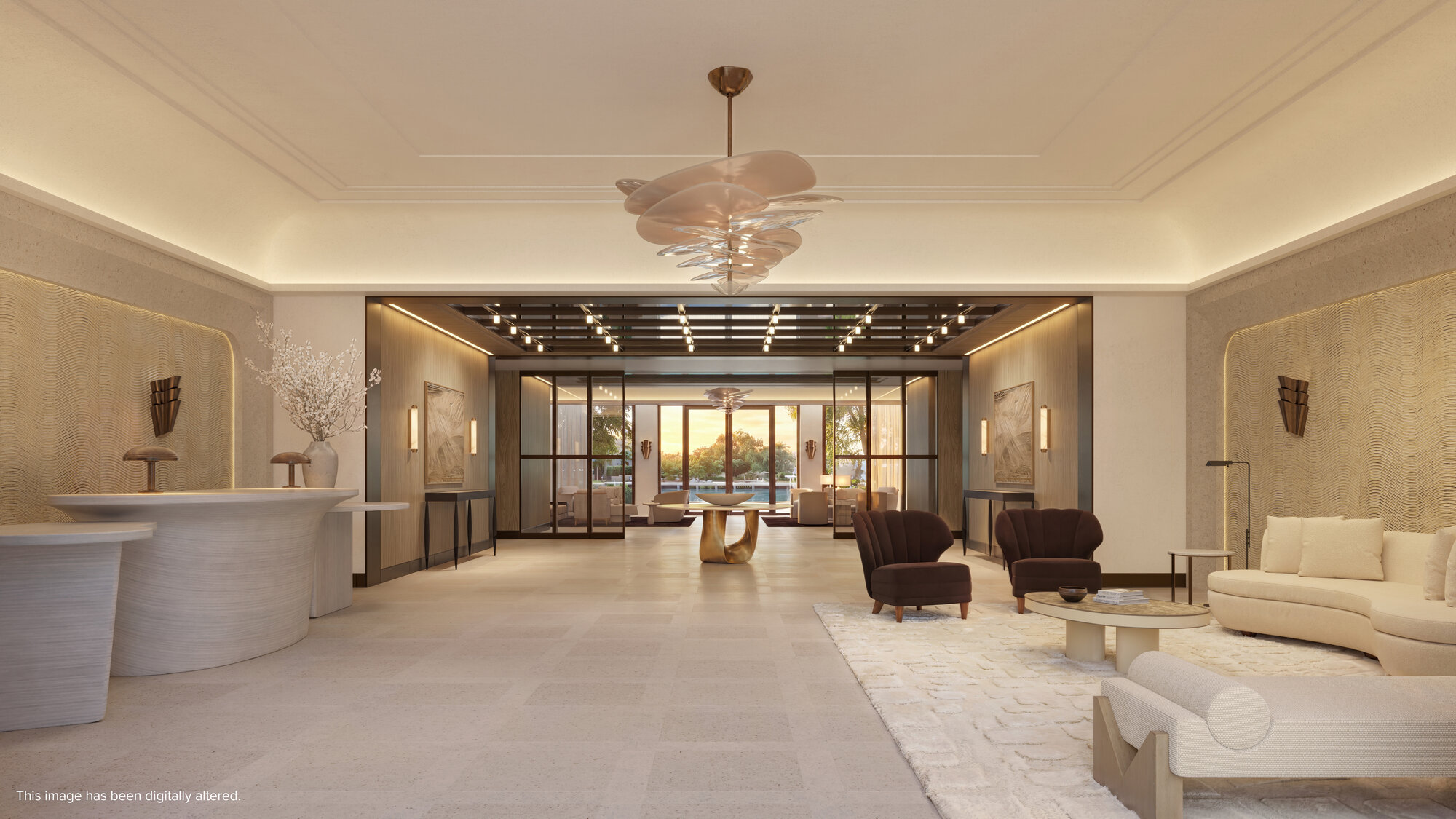 Renderización del lobby residencial de The Ritz-Carlton Residences, Fort Lauderdale Beach