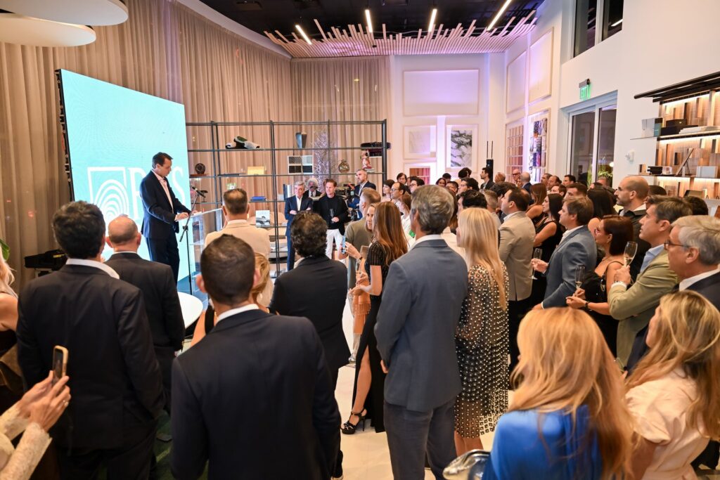 Guests fill the new RGS Europe showroom in Coral Gables for the grand opening speeches