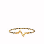 Gold bracelet with a heartbeat design in the center.