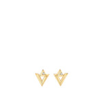 Elegant gold triangular earrings with a small gemstone.