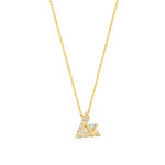 Elegant gold necklace with a diamond-studded LV pendant.
