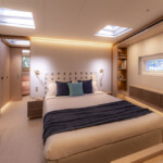 Modern bedroom with soft lighting and cozy decor.